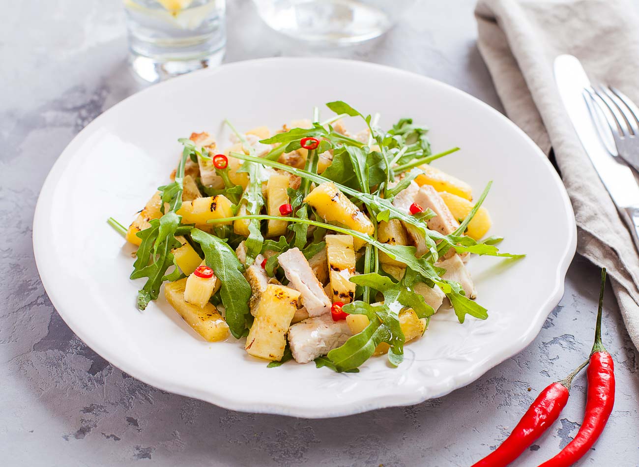Grilled Pineapple and Chicken Salad Recipe- Tangy Summer Salad 