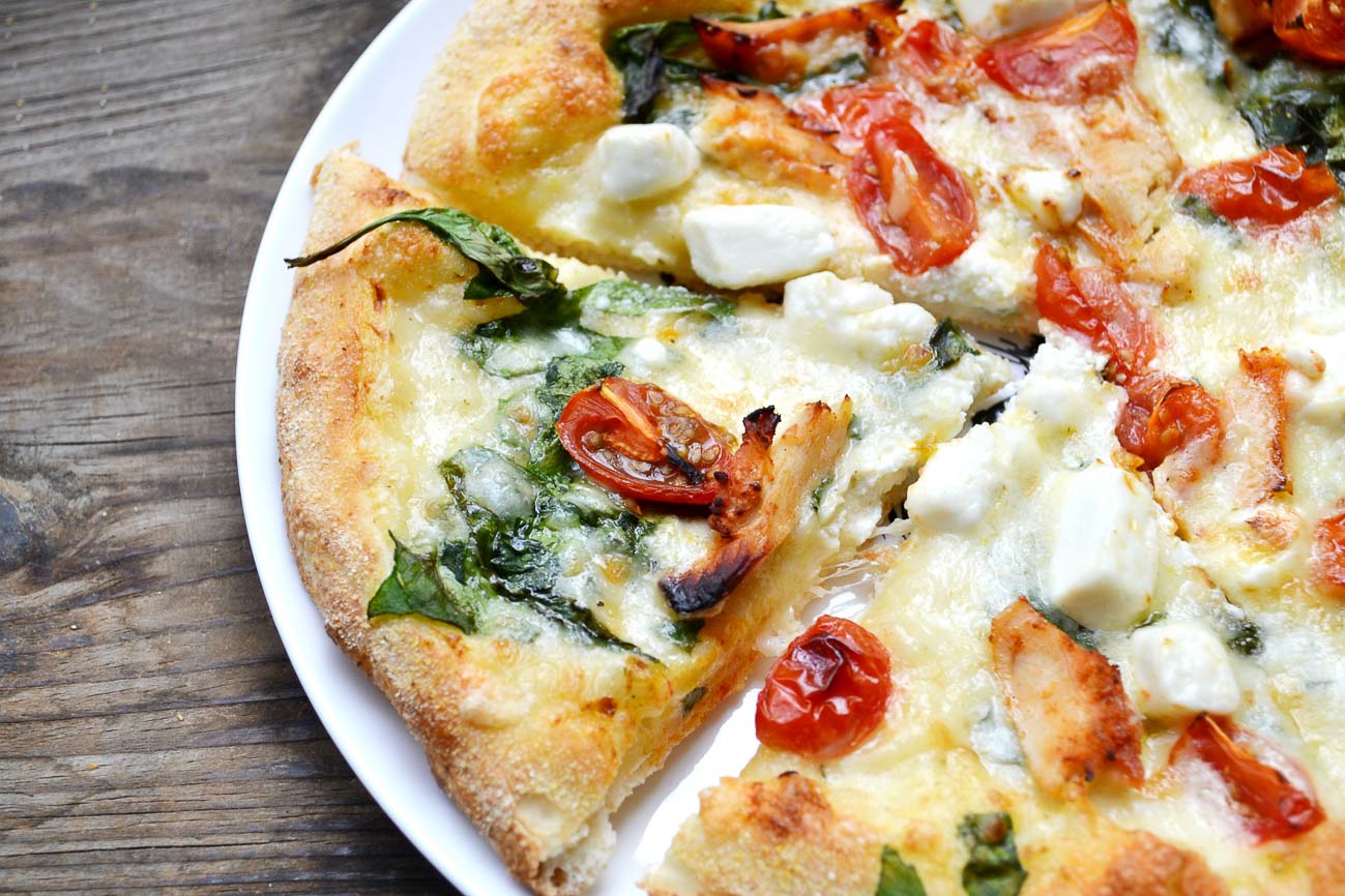 Spinach Pizza With Sun Dried Tomatoes & Feta Cheese