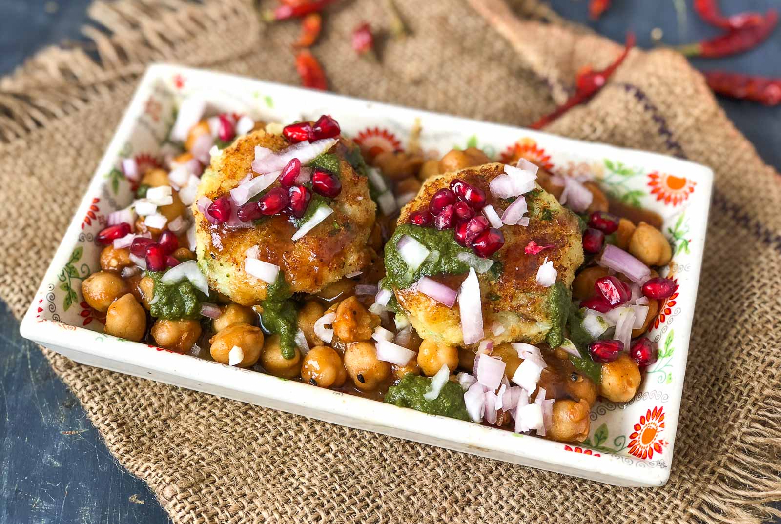 Achari Chole Aloo Tikki Chaat Recipe