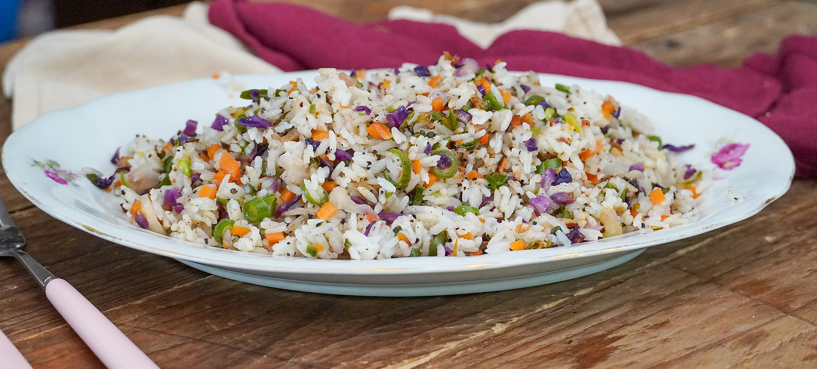 Chinese Vegetable Fried Rice With Red Cabbage/ Purple Cabbage
