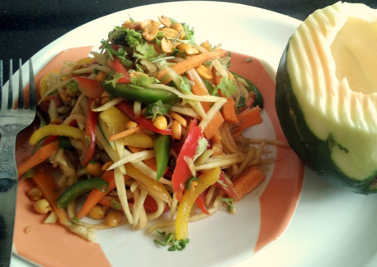 Thai Veg Papaya Salad Recipe (No Onion No Garlic)