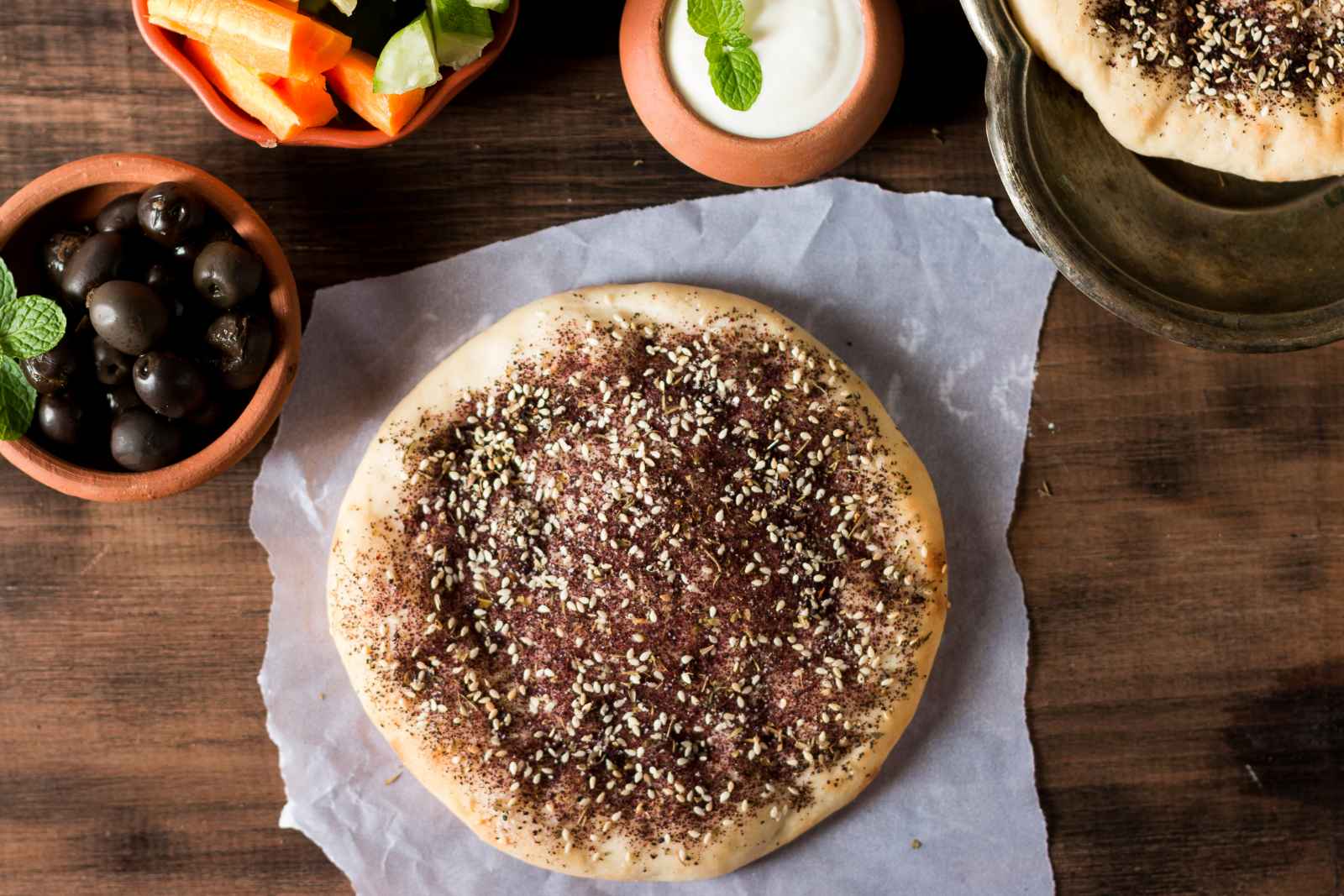 Manakish Zaatar (Traditional Lebanese Spiced Pita Bread)