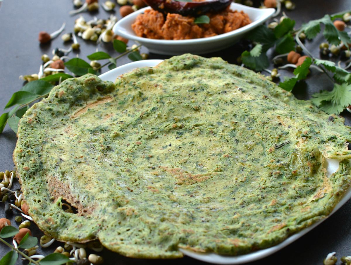 Mixed Sprouts Coriander Dosa With Idli Dosa Batter