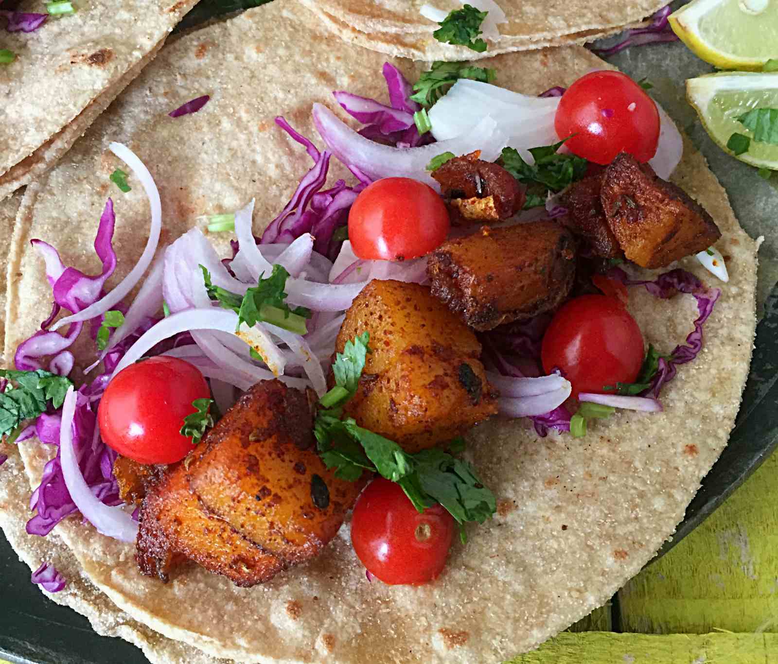 Whole Wheat Achaari Aloo Tacos - Indo Mexican Fusion Recipe