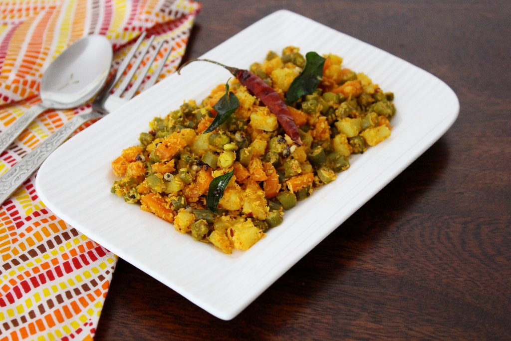 Mixed Vegetables Ajethna Recipe - Mangalorean Style Mixed Vegetables Sabzi