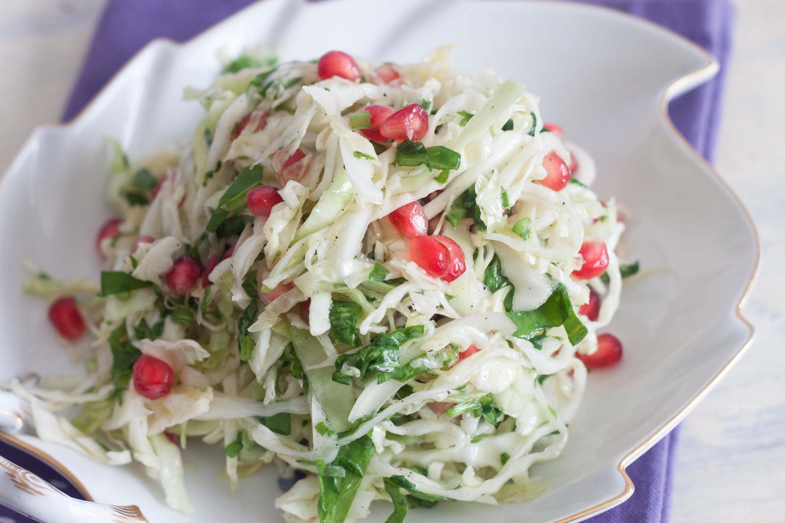 Cabbage, Spinach, Pomegranate Slaw with Lemon Dressing Recipe 
