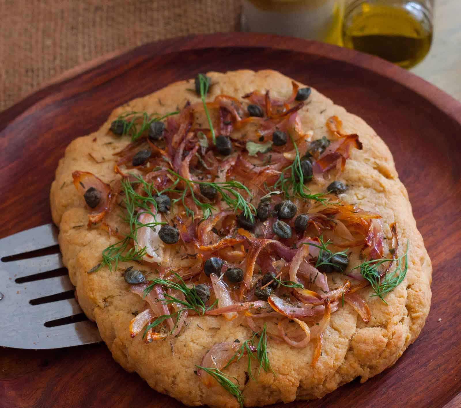 Focaccia Bread with Sweet Onion and Capers Recipe by Archana&amp;#39;s Kitchen