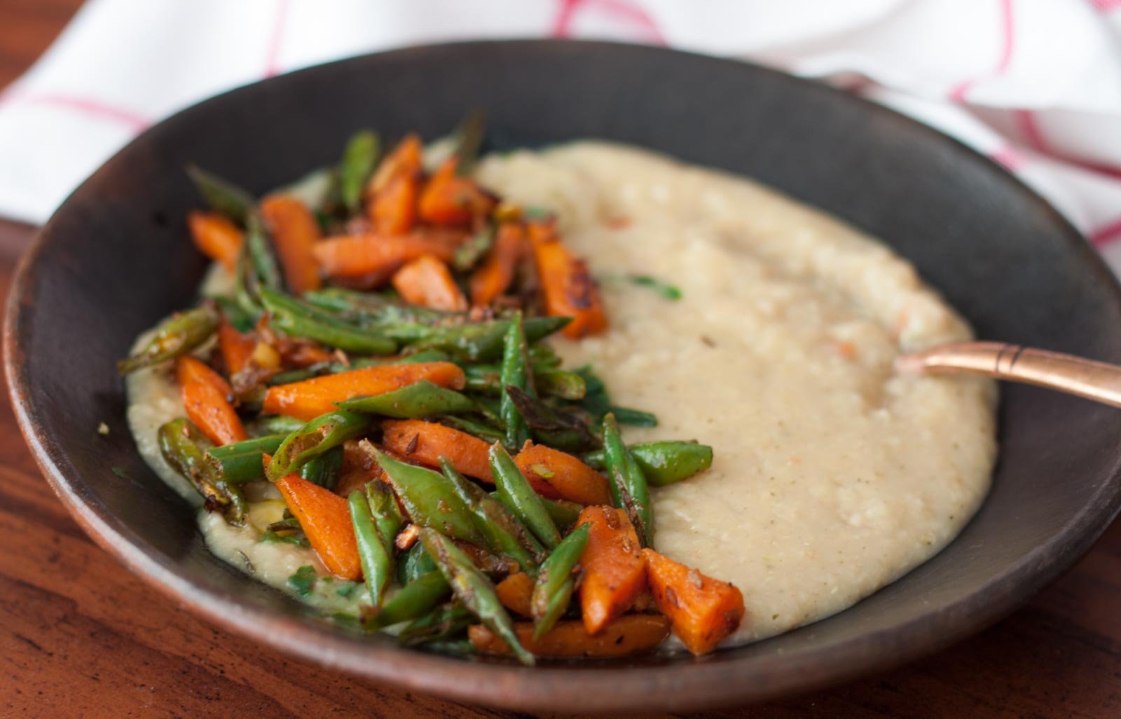 Savory Oatmeal Bowl with Sautéed Carrot and Green Bean Recipe 