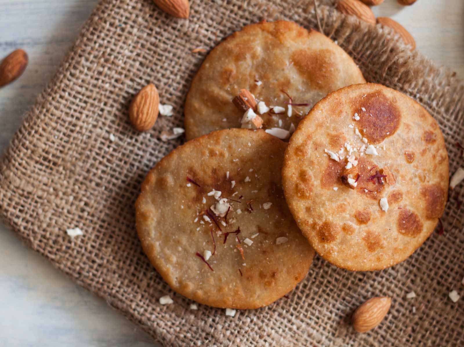 Tamil Nadu Style Badam Puri Recipe (Almond Stuffed Whole Wheat Puri Recipe) 
