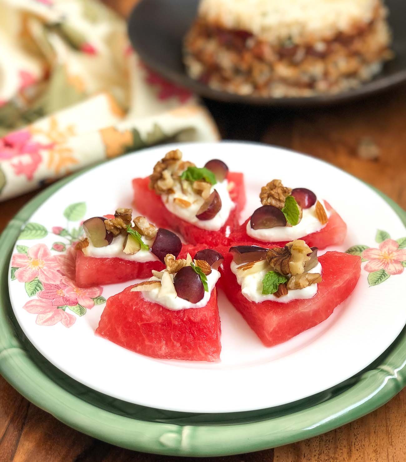 Healthy Fruit & Nut Watermelon Dessert Recipe With Greek Yogurt