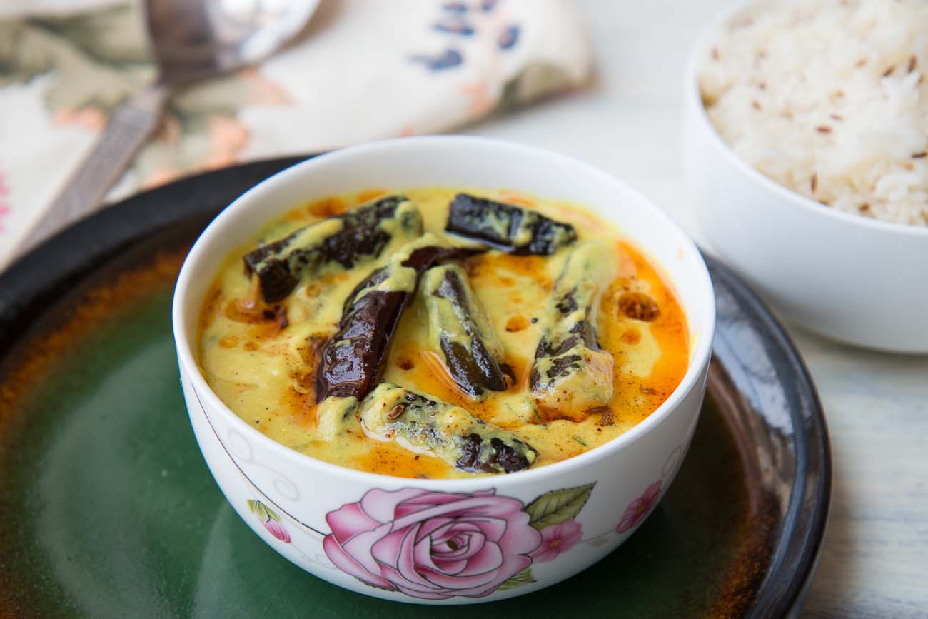 Punjabi Bhindi Kadhi Recipe - Roasted Okra In Yogurt Curry