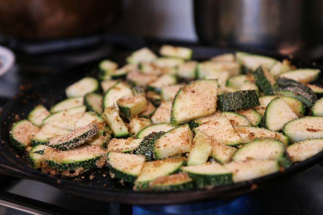 Pan Grilled Zucchini Tossed in Dried Herbs and Bread Crumbs