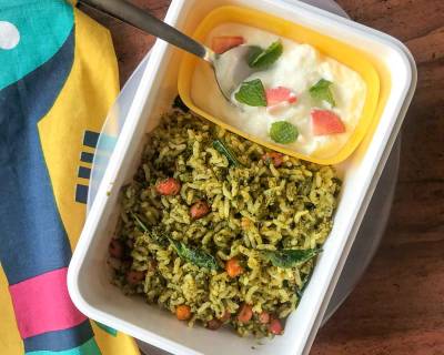 Kids Lunch Box Ideas: Kothamalli Karuveppilai Sadam And Curd