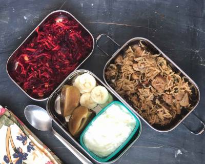 Lunch Box Recipes: Mushroom Soya Biryani, Beet Salad & Fruits