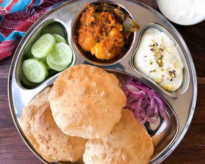 Everyday Meal Plate: Dum Aloo, Puri and Shrikhand 