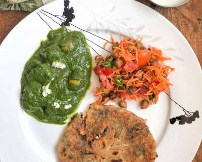 Here's Simple North Indian Dinner - Palak Mushroom, Pyaaz Ka Paratha, Curd & Salad