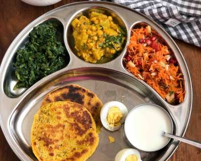 Portion Control Meal Plate: Keerai, Lauki Dal, Bhakri & More