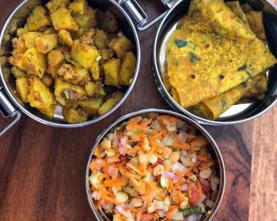 Lunch Box Ideas: Sukhi Aloo Ki Sabzi, Carrot Methi Thepla and Salad
