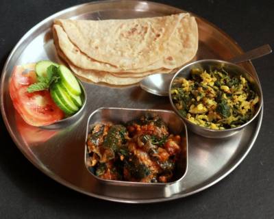Lunch Meal Plate : Stuffed Gilka With Mooli and Moong Dal Sabji and Phulka