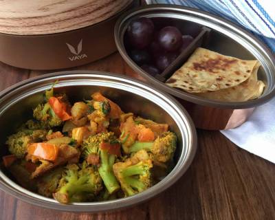Office Lunch With Vaya : Stir Fried Broccoli & Aloo,Tawa Paratha & Grapes