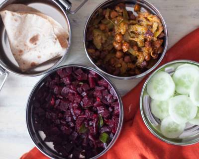 Plan Simple Lunch Box with Beetroot Poriyal and Channa Turai with Roti 