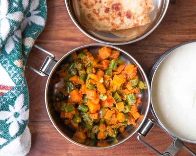 Kids Lunch Box Ideas: Carrot Beans Sukhi Sabzi, Tawa Paratha & Curd