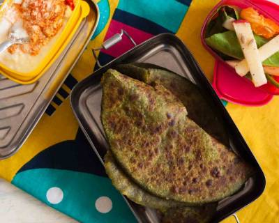 Lunch Box Ideas :Paneer Palak Paratha & Apple Salad In Orange Dressing