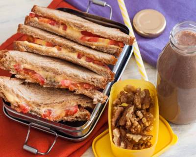 Kids Lunch Box Ideas: Grilled Tomato Cheese Sandwich with Chocolate and Orange Smoothie Recipes