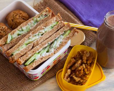 Kids Snack Box: Cucumber Cheese Sandwich,Fruit & Nut Muffin,Banana Chocolate Smoothie Recipes