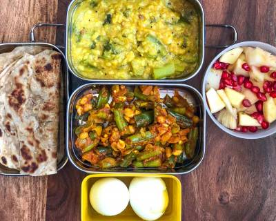 Lunch Box Recipes: Beans Poriyal, Turai Moong Dal, Tawa Paratha, Boiled Egg & Fruits