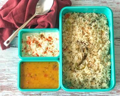 Enjoy A Simple Lunch Box Meal With Spiced Pulao, Dal Fry And Curd