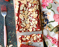 Strawberry Almond Loaf Cake Made From Archana's Kitchen Eggless Strawberry Velvet Cake Mix