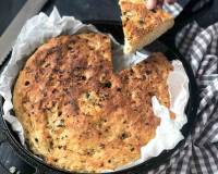 Roasted Garlic No Knead Skillet Bread Recipe With Olives