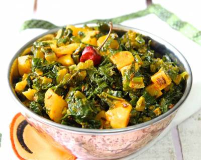 Aloo Aur Mooli Ke Patton Ki Sabzi Recipe - Radish Greens And Potato Stir Fry