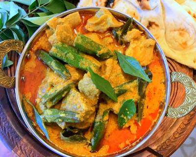 Bhindi Gosht Recipe-Okra With Meat In Coconut Gravy