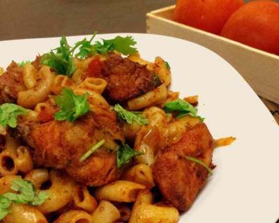 Chicken Tomato Macaroni Recipe- Pasta with Indian Masalas