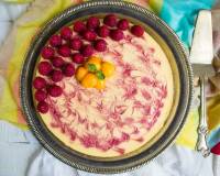 No Bake Mango Yogurt Cheesecake Recipe With Raspberries