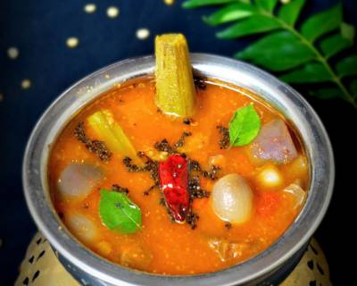 Andhra Style Mukkala Pulusu Recipe-Mixed Vegetable Sambar