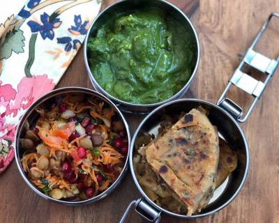 Lunch Box Recipes: Onion Paratha, Palak Mushroom & Salad