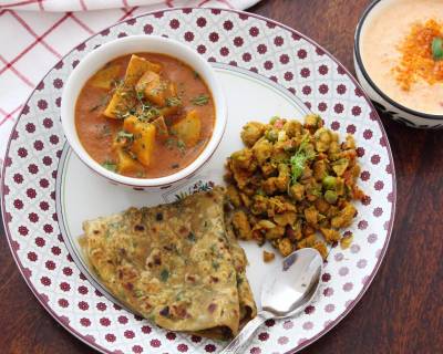 Here's A Delicious Meal For Your Weekend With Mughlai Aloo Lajawab, Soya Bhurji, Methi Thepla And Raita