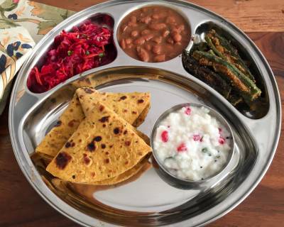 Portion Control Meal Plate - Rajma Masala, Bharwa Bhindi, Thepla And More