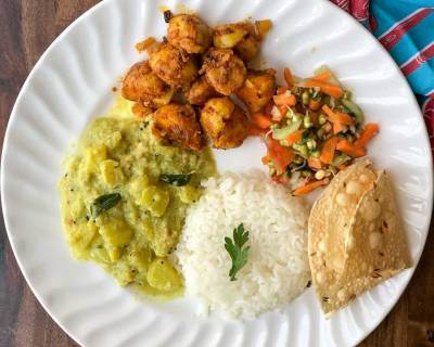 Here's An Insanely Delicious Meal - Aloo Pyaz Sabzi, Chow Chow Kootu & Salad