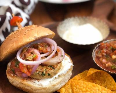 Mexican Chicken Burger Recipe With Sour Cream & Salsa 