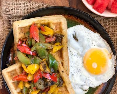 Savory Waffles With Roasted Peppers In Sun Dried Tomato Pesto Recipe 