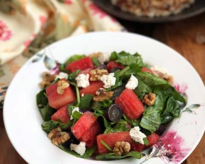 Spinach Watermelon Salad Recipe With Walnuts 