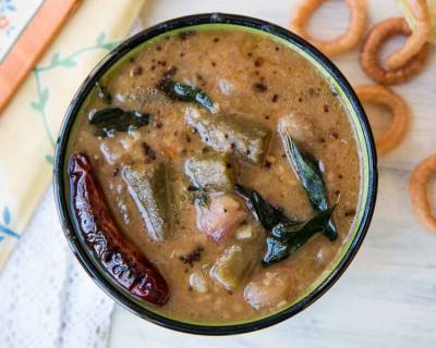 Vendakkai Vengayam Sambar Recipe (Okra in Tangy Lentil Curry)