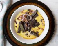 Dahi Bhindi Recipe - Okra in Yogurt Curry with Caramelized Onions