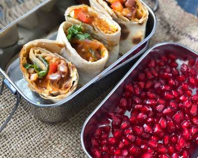 Kids Lunch Box Recipes: Rajma Wrap With Sandwich Spread And Fruits