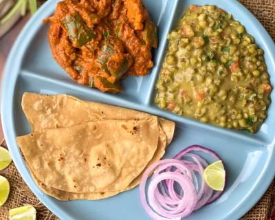 Mouthwatering North Indian Meal Of Dhaba Style Green Moong Dal Tadka, Veg Makhanwala & Phulka