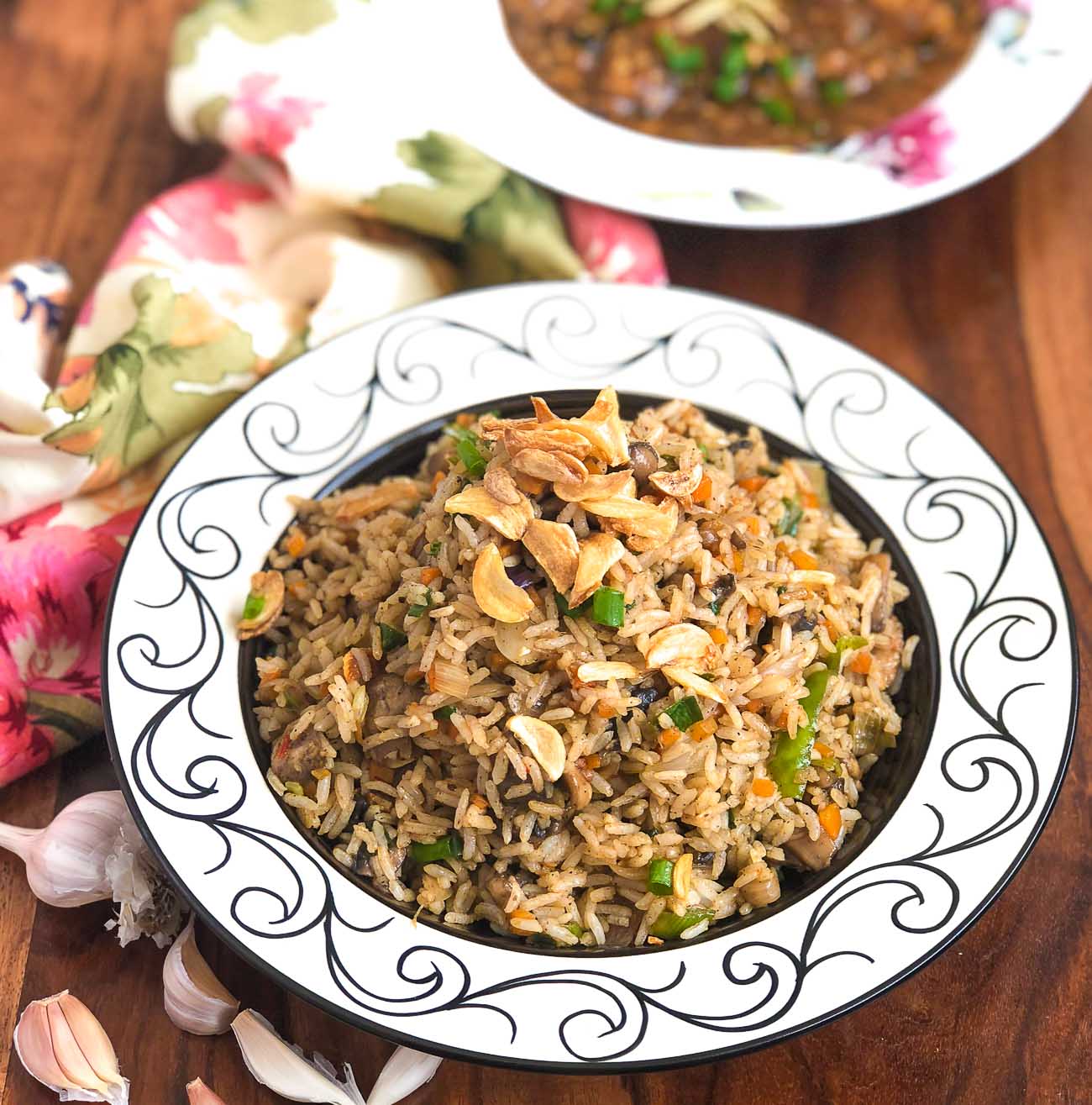 Burnt Garlic Mushroom Fried Rice Recipe 